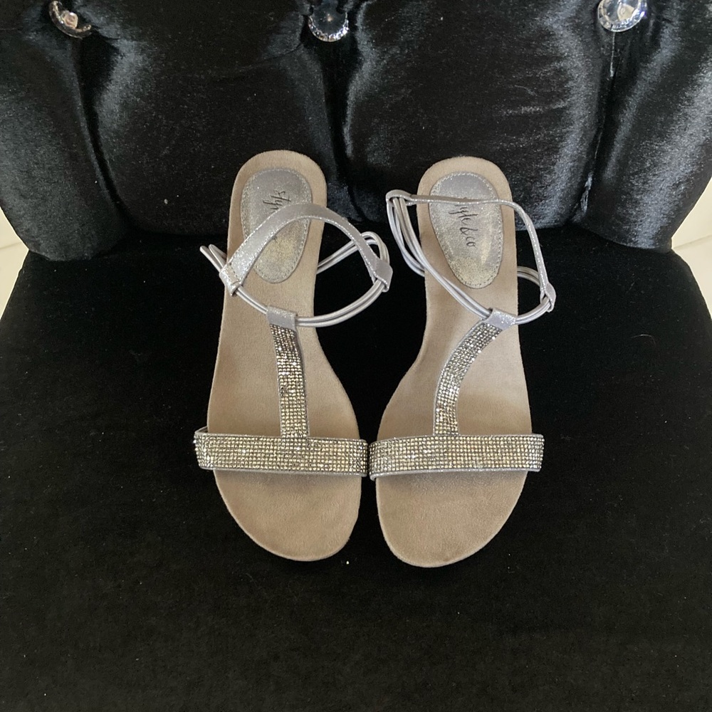 Silver Rhinestone Wedge Sandals